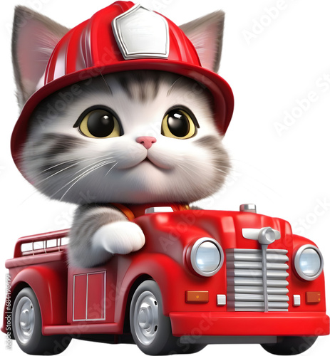 Cute Firefighter kitten character design.  photo