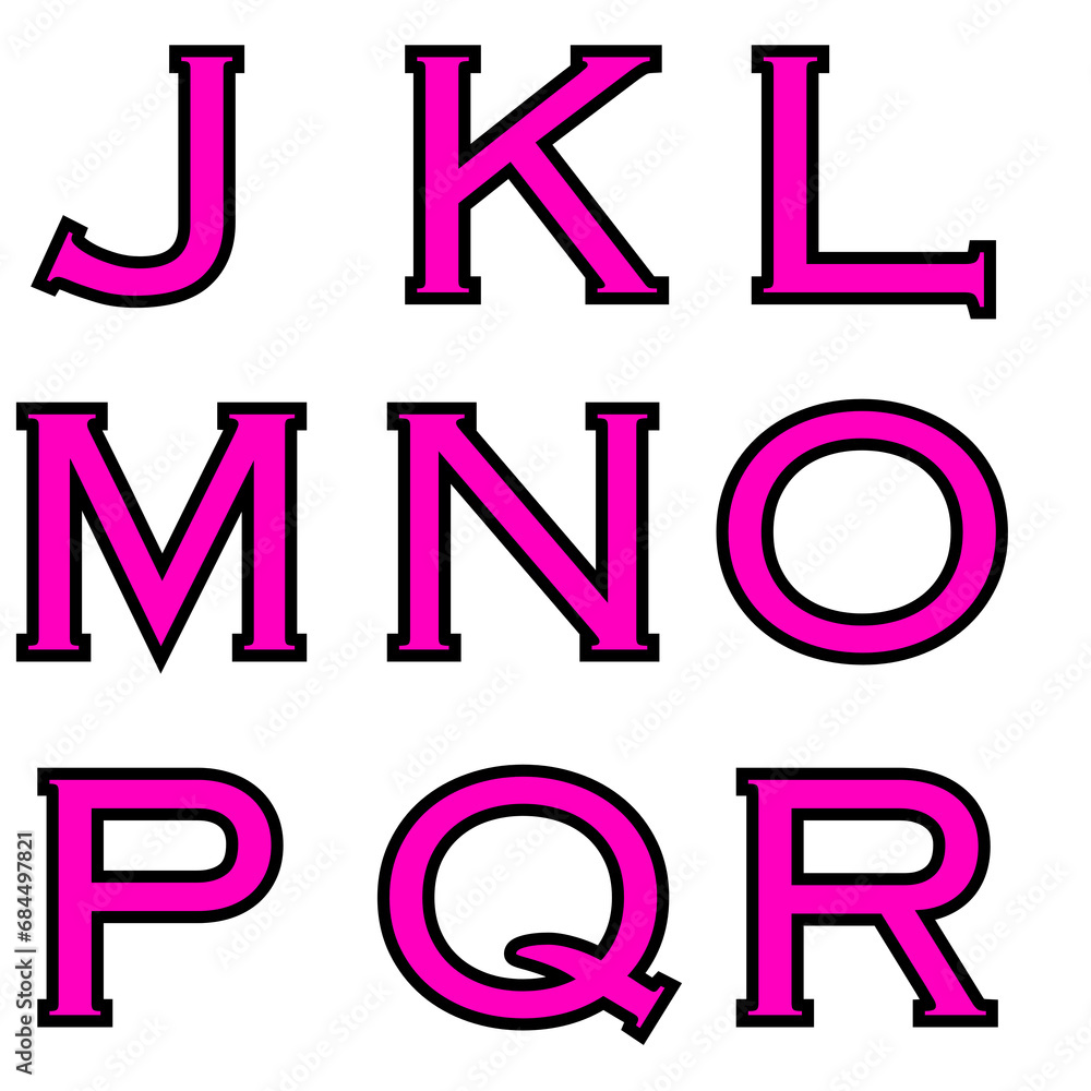 pink English alphabet and black outline pink English alphabet and black outline