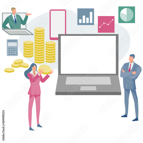 スーツ姿の男女とマネーに関するイメージイラスト