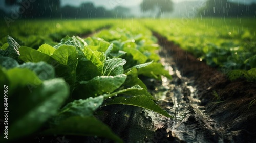 Rain watering plants in farmer s field