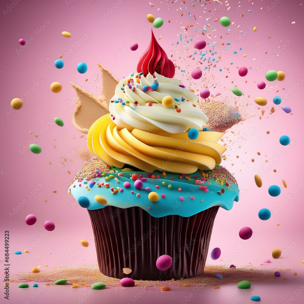image of cupcakes, showcasing a blend of frosting swirls, colorful sprinkles, and cake crumbs