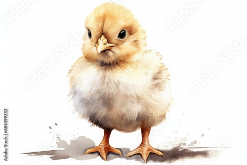 Illustration of a little yellow hen chick isolated on white background © Olena