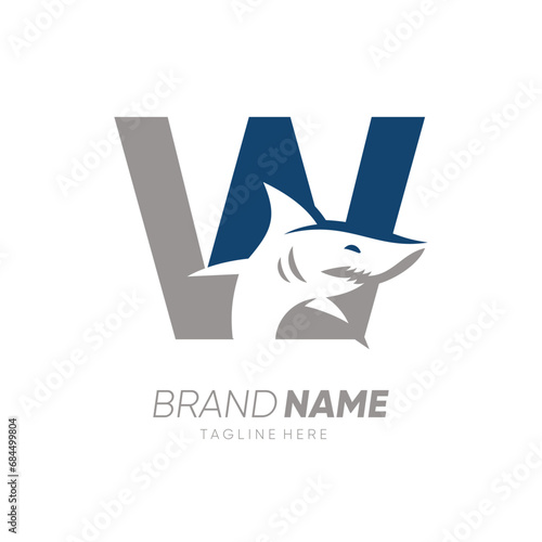 Letter W Shark Logo Design Vector Icon Graphic Emblem Illustration