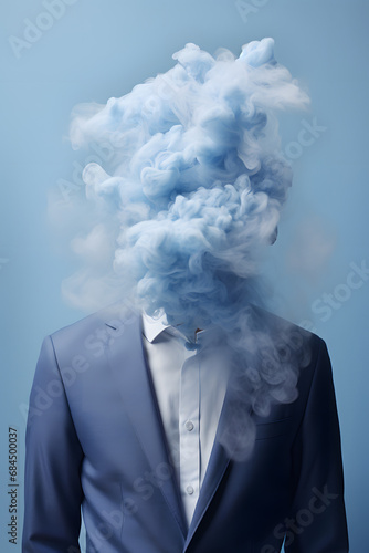 Blue fumes hanging from a man head