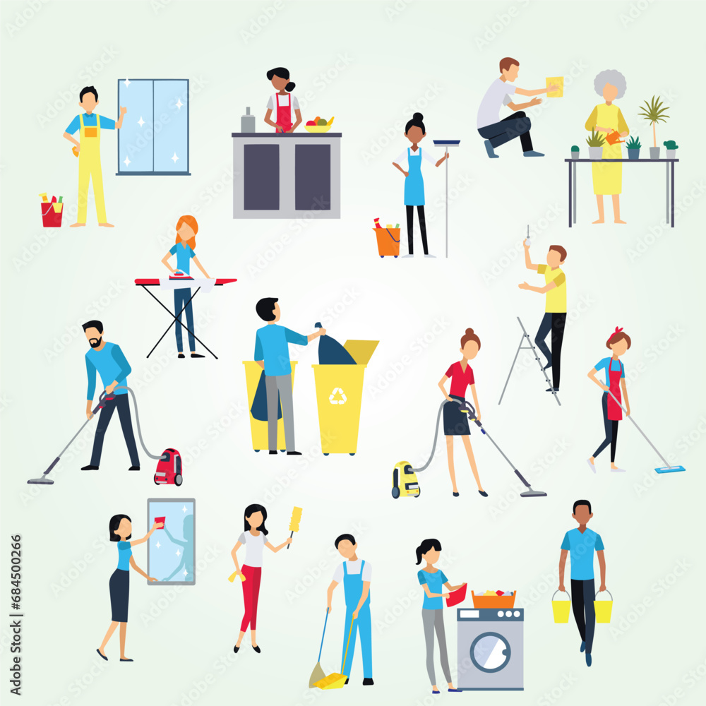 cleaning people icons set cleaning people icons set
