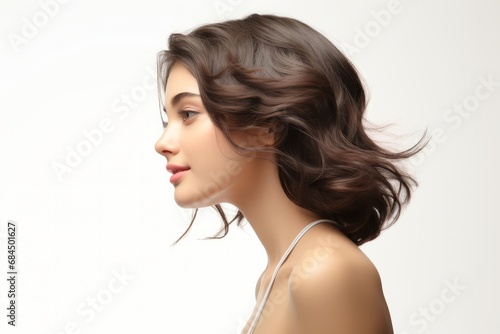 beautiful young freshness female woman portrait view profile photo stylish beauty hair and makeup glamorous elegance woman skincare hair design studio shot