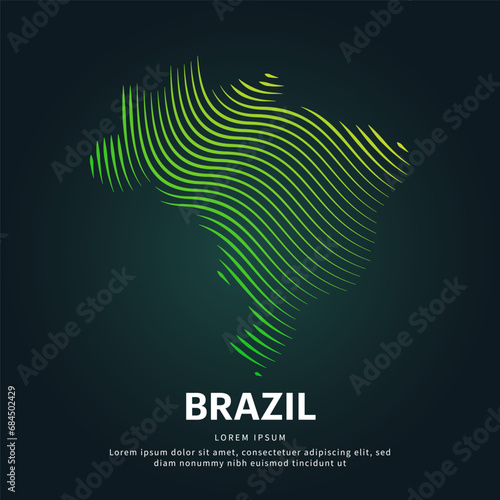 simple logo map of brazil Illustration in a linear style. Abstract line art brazil map Logotype concept icon. Vector logo Brazil map color silhouette on a dark background. EPS 10