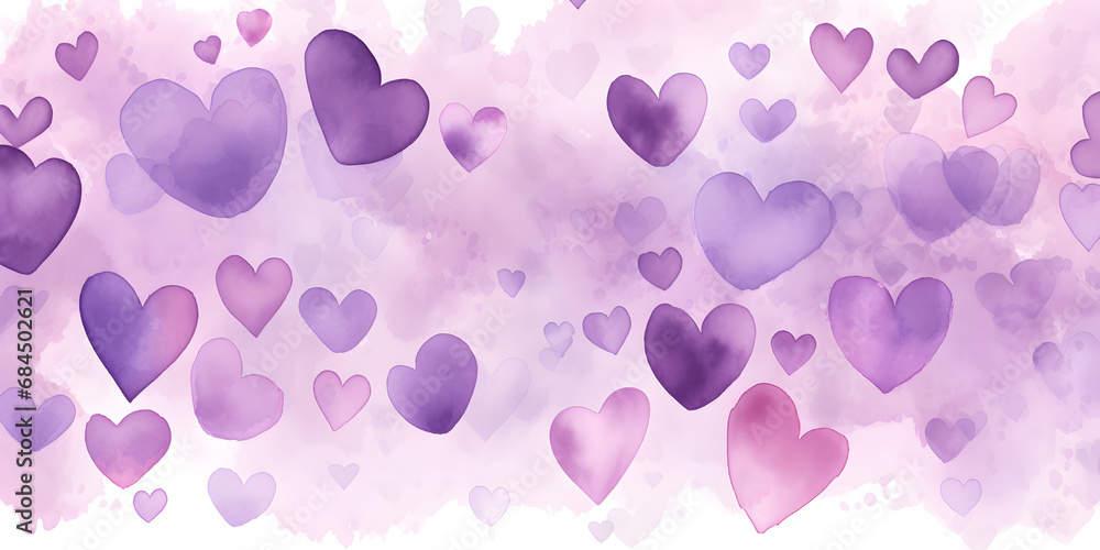 Abstract background illustration with purple watercolor hearts 