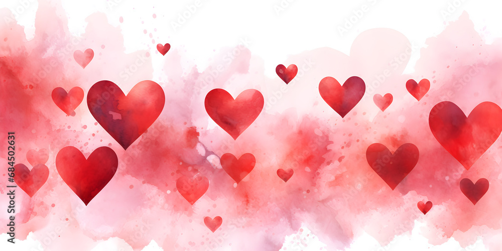 Abstract background illustration with red watercolor hearts 