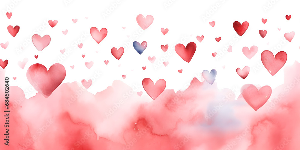 Abstract background illustration with red watercolor hearts 