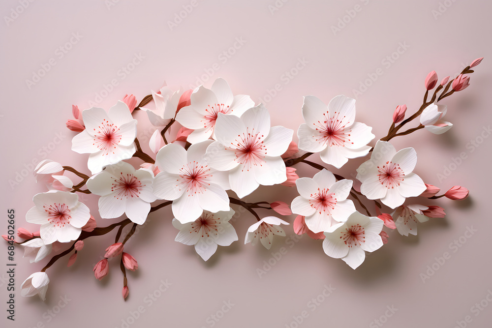 Delicate paper art cherry blossoms in full bloom, capturing the ephemeral beauty of these flowers with meticulous craftsmanship. Ai Generated.NO.02