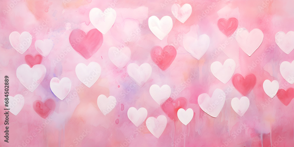 Abstract pink watercolor background with white hearts Abstract pink watercolor background with white hearts