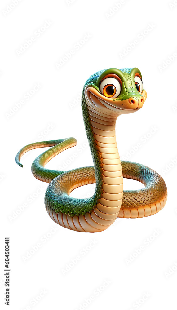 Naklejka premium Smiling snake. 3D cartoon animal