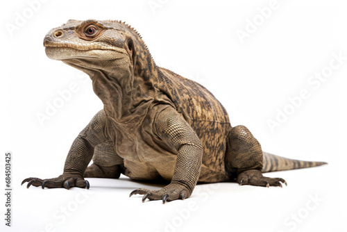 Giant Indonesian varanus (Varanus komodoensis) on white background