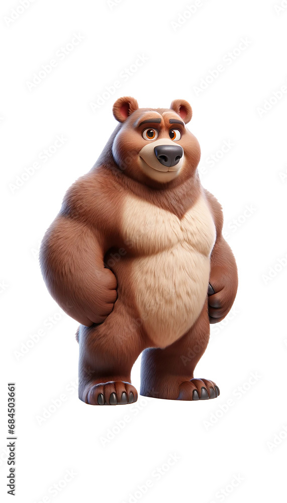Fototapeta premium Muscular brown bear. 3D Cartoon Animal