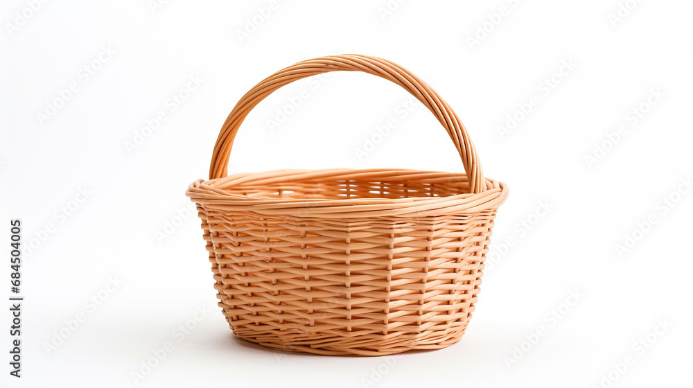 an empty wicker basket isolated on a white background