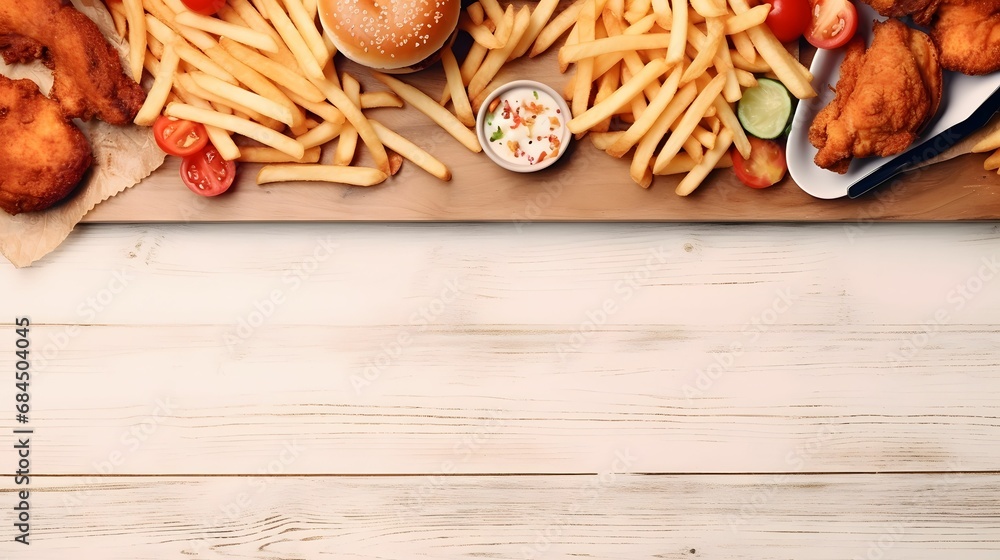 selection of take out and fast foods corner border background. selection of take out and fast foods corner border background.