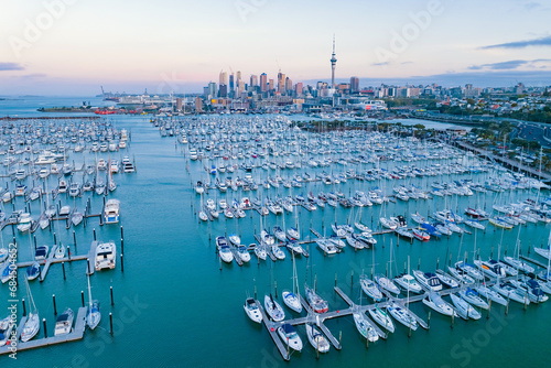 Westhaven marina looking back to Auckland city, New Zealand