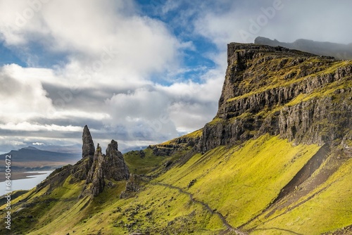 Rock Needle Old Man of Storr, Trotternish Peninsula, Highlands, Isle of Skye, Inner Hebrides, Scotland, United Kingdom, Europe