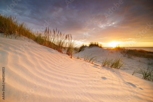 Sunset in the dunes at the North Sea, De Panne, Flanders, Belgium, Europe