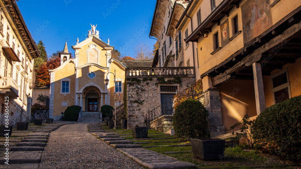 Orta San Giulio, beautiful village on Lake Orta, Piedmont (Piemonte), Italy.