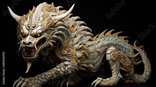 A clay sculpture of a mythological creature  intricately detailed and expertly textured.