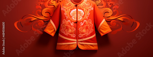 Traditional Asian New Years silk kimono isolated on a gradient backgroundn Beautiful Christmas and New Years scene

 photo