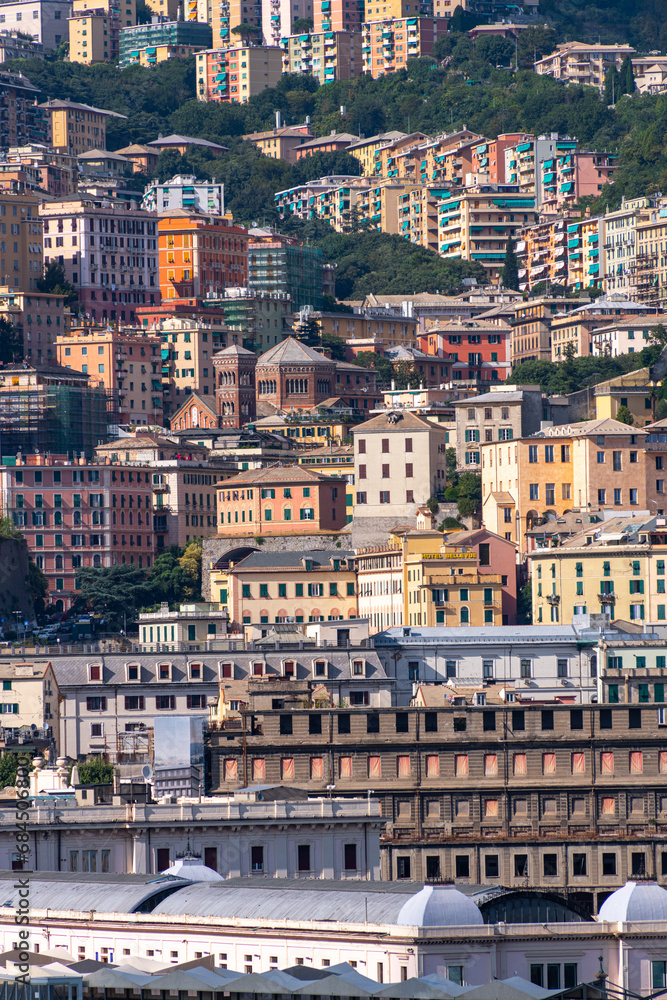 View of Genoa and its port, Italy