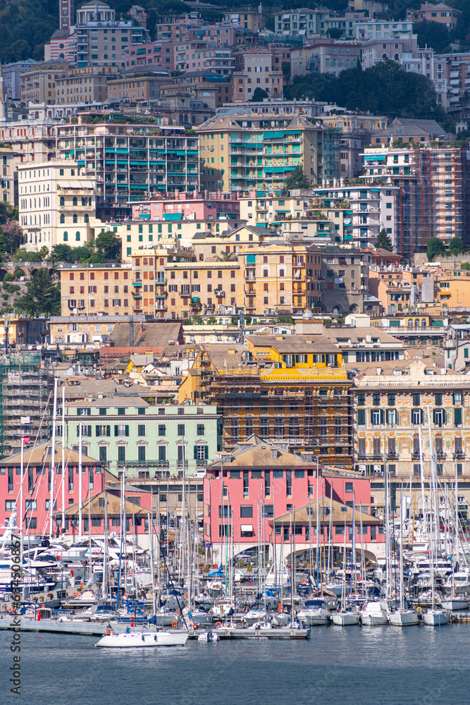 View of Genoa and its port, Italy