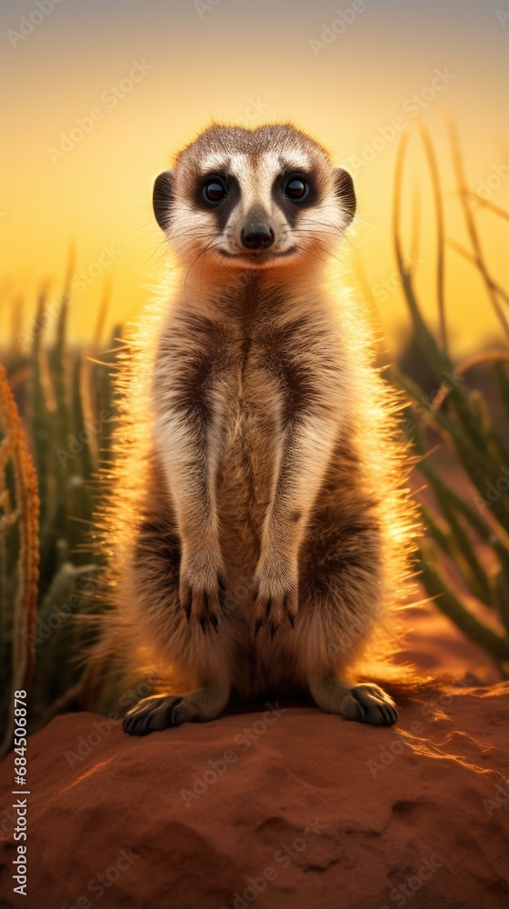 A meerkat is standing on a rock in the desert. Generative AI. A meerkat is standing on a rock in the desert. Generative AI.