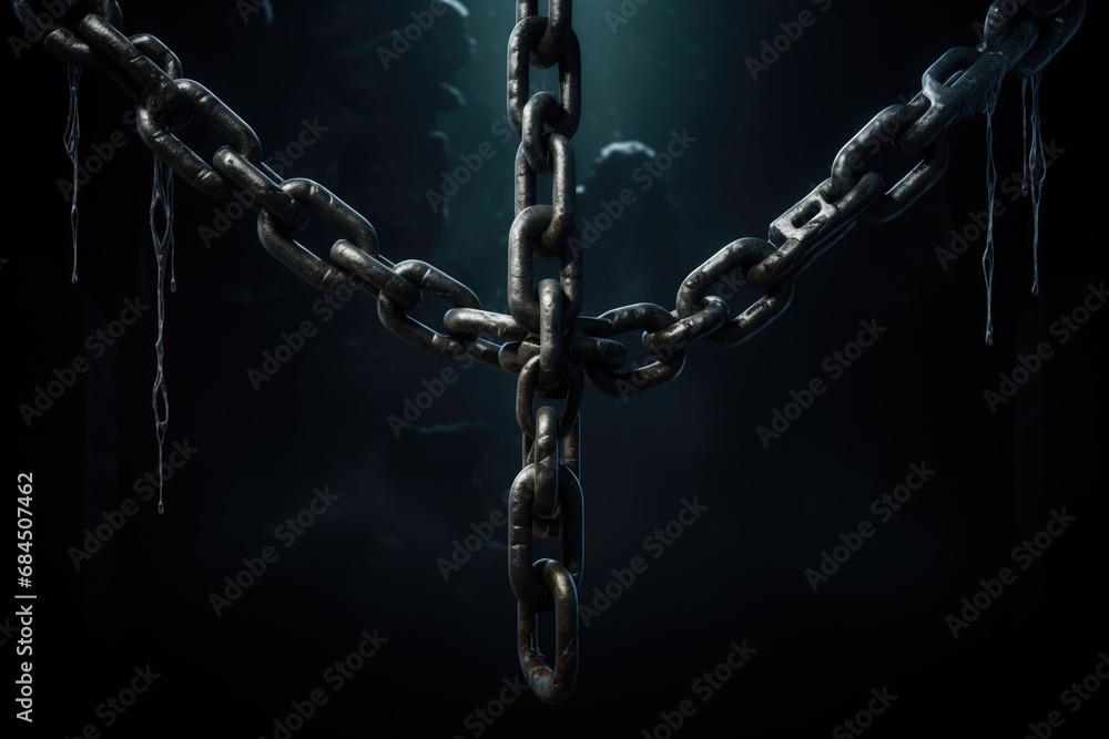 Metal chain, hanging. Ready to secure and suspend. Strong, sturdy metal chain. Metal chain, hanging. Ready to secure and suspend. Strong, sturdy metal chain.