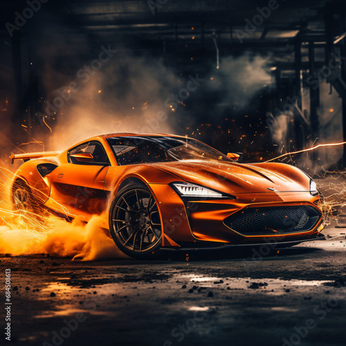Beautiful orange sport car in fire © Abdulmueed
