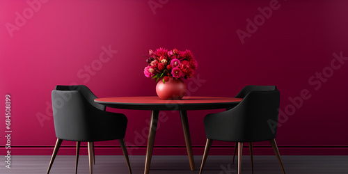 A modern dark pink living room interior design with black chair and table with flower vase A Modern Interior with Crimson and Dark Pink Tones AI Generative 