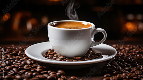 White cup with hot coffee from espresso machine pods