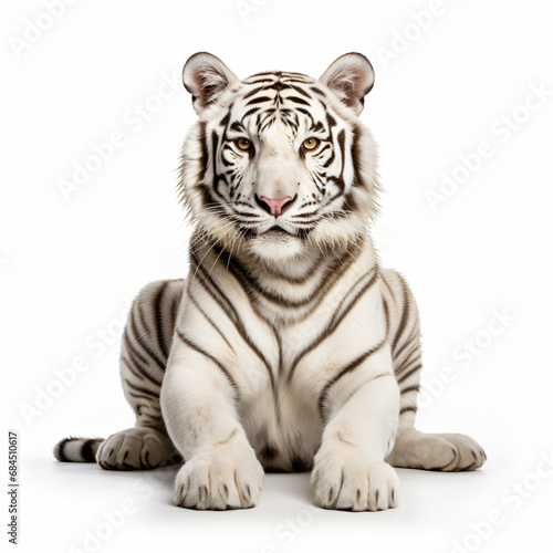 White tiger sitting isolated on white background