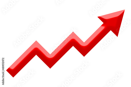Growing business red arrow on white, Profit red arrow, Vector illustration. Business concept, growing chart. Concept of sales symbol icon with arrow moving up. Economic Arrow With Growing Trend.