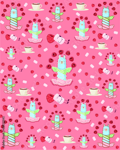 Lama alpaca set. Cute funny cartoon lama character. All seasons. Happy Valentines Christmas St Patrick day Easter Egg Bird Chicken Umbrella. Santa hat, sun Flat design Colorful background.
