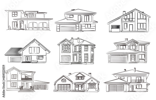 vector sketch set of houses with garage 