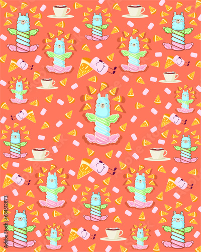 Lama alpaca set. Cute funny cartoon lama character. All seasons. Happy Valentines Christmas St Patrick day Easter Egg Bird Chicken Umbrella. Santa hat, sun Flat design Colorful background.