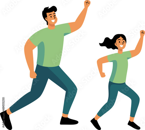 The cheerful Healthy people run for exercise happily with big smiles. Flat Style Cartoon Illustration. © Suriyawut