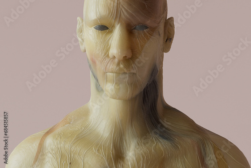 3D render of shirtless yellow skinned man