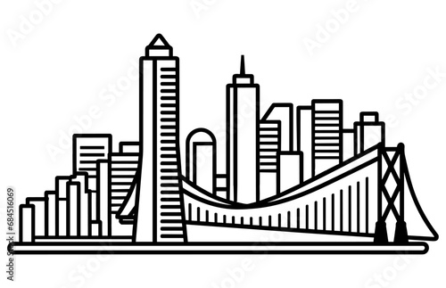 San Francisco City line art style vector illustration  Trendy template with San Francisco City buildings and landmarks inline style.
