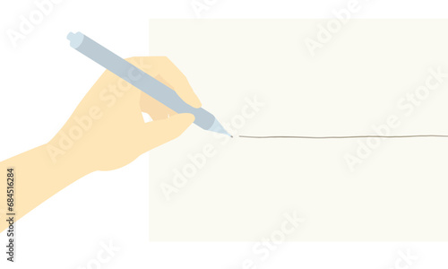 左利きの手でペンを持ち線を書いているイラスト