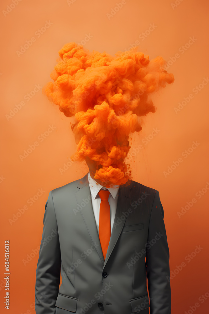 Orange fumes hanging from a mans head