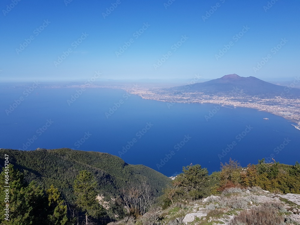 View of the sea from Mount Vesuvius, Naples, Italy