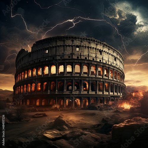 illustration of ancient Roman Colosseum in ruins , generated by AI