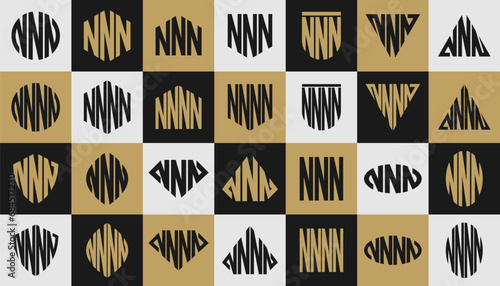 Modern technology abstract line letter N NNN NNNN logo design set photo