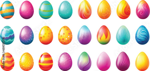 Set of watercolor Easter eggs on white background.