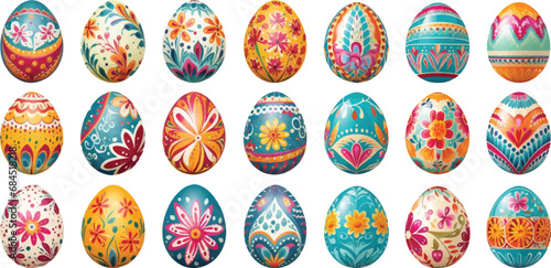 Set of watercolor Easter eggs on white background.