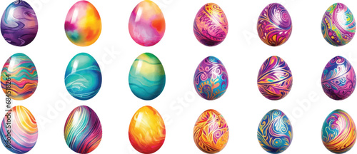 Set of watercolor Easter eggs on white background.